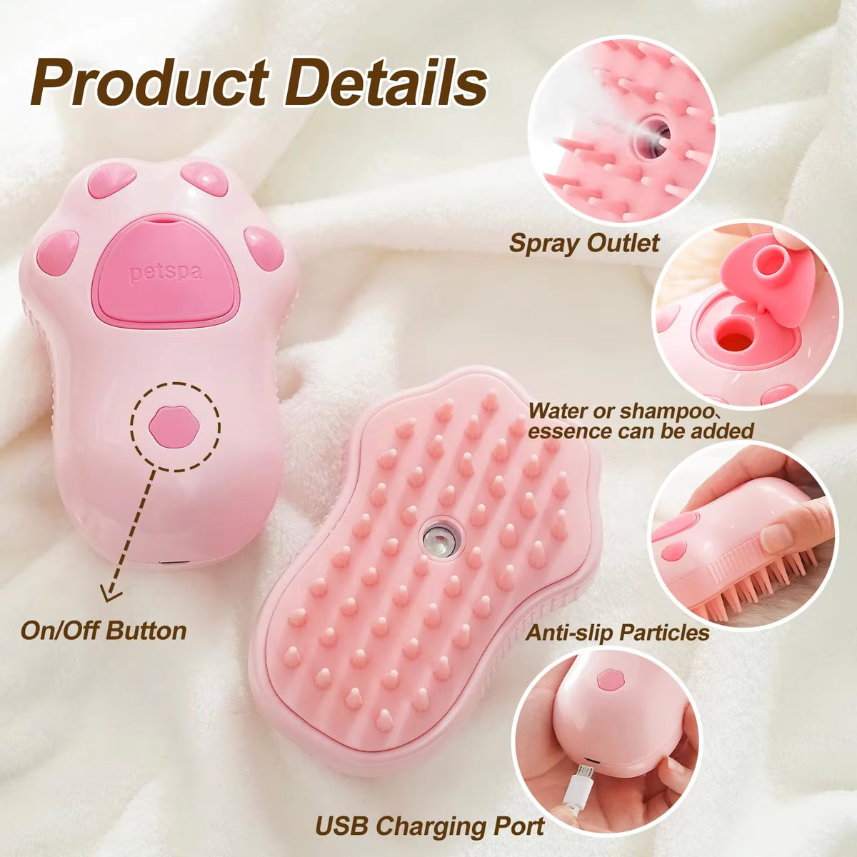 Cepillo De Vapor 3 En 1 Para Perros Y Gatos