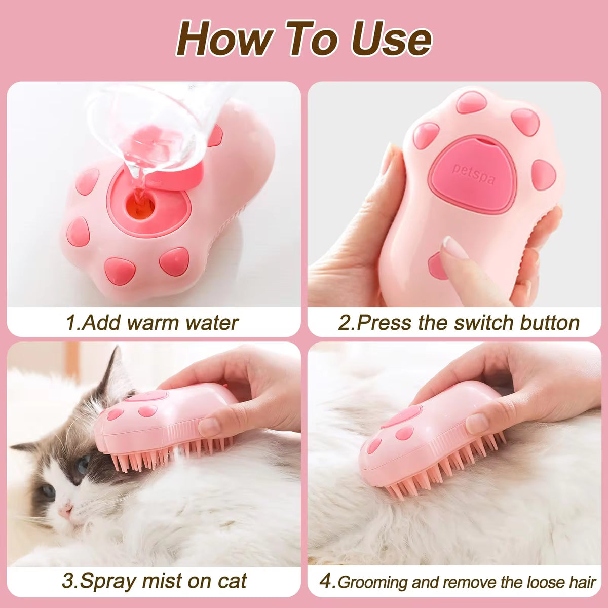 Cepillo De Vapor 3 En 1 Para Perros Y Gatos